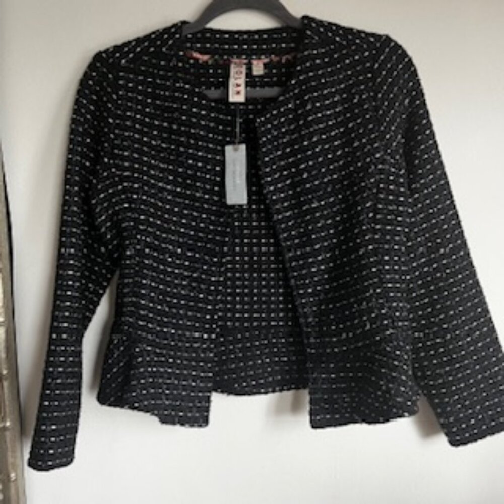 NWT Anthropologie Dolan Black/White/Blue Tweed Blazer Jacket Women's Petite S